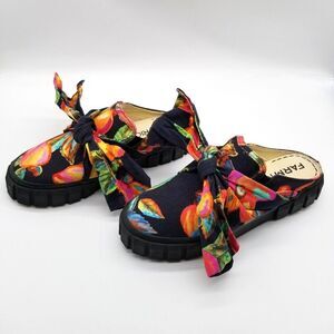 Farm Rio Women  Platform Mule Printed Sandals Size 6.5 Tie Closed Toe